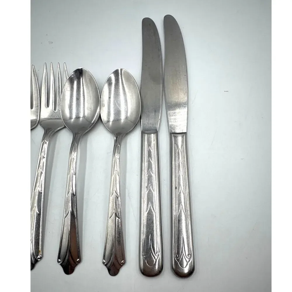 Vintage Ecko Kenilworth Stainless Flatware Fork Spoon Knives Lot Art Deco MCM